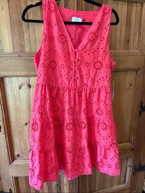Time and Tru Coral Eyelet Tiered Sleeveless Dress